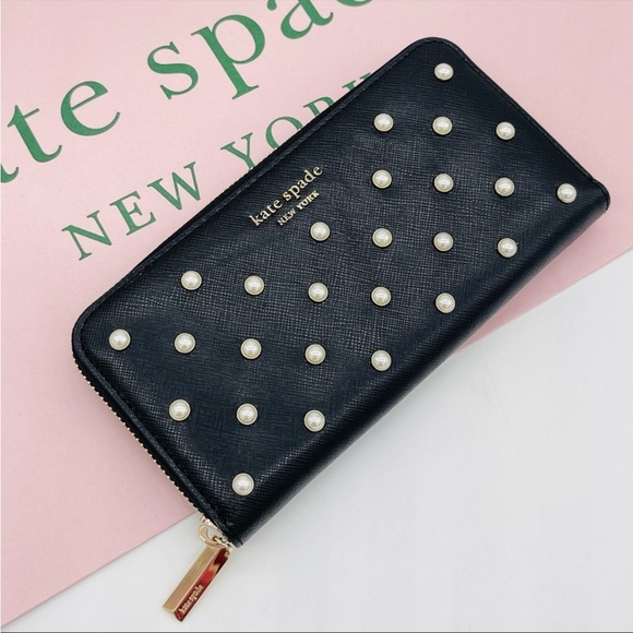 kate spade Handbags - Kate Spade Continental Wallet Black with Pearl Embellish